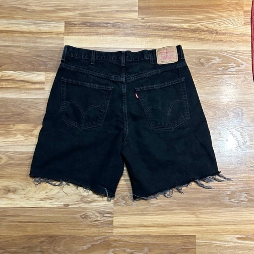 Vintage Y2K Levis 550 Mens Black Denim Jorts Cut Off Jean Shorts~38~